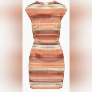 Aritzia Wilfred Ribbed Tank Top Knit Bodycon Orange Pink Cap Sleeve Mini Dress M